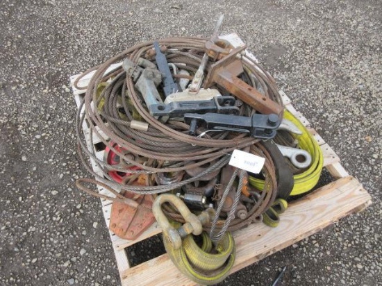ASSORTED HITCHES/STRAPS/METAL HOOKS