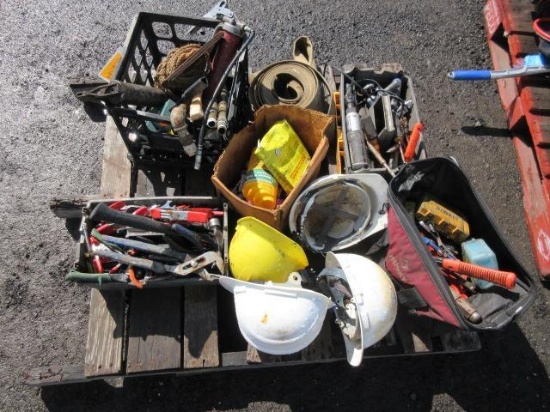 ASSORTED TOOLS & (4) HARD HATS