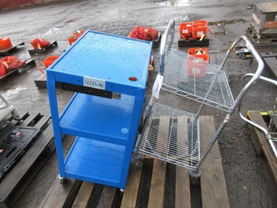 ULINE METAL LAB CART ON CASTERS, & METRO WIRE CART ON CASTERS