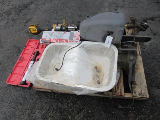 DEWALT 20V WEED EATER, CRAFTSMAN 18'' CHAINSAW, POULAN 16'' CHAINSAW, SINK, US GENERAL INNER TIERED