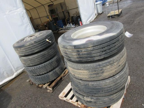 (8) 315/80R22.5 TIRES ON 10 LUG WHEELS