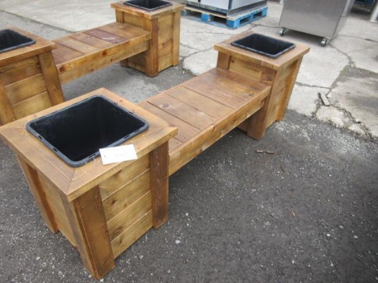 CEDAR BENCH W/ (2) SINGLE POT PLANTERS