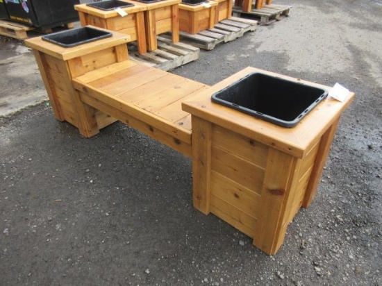 CEDAR BENCH W/ (2) SINGLE POT PLANTERS