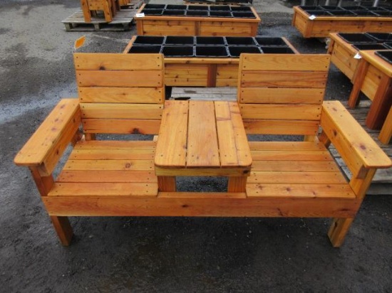 2-SEAT CEDAR BENCH W/ CENTER TABLE