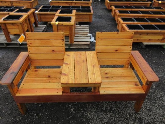 2-SEAT CEDAR BENCH W/ CENTER TABLE