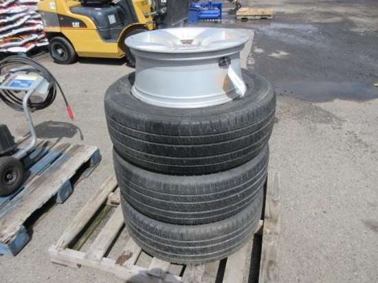 (4) DODGE 5 LUG WHEELS & (3) BRIDGESTONE DUELER H/L 275/60R20 TIRES