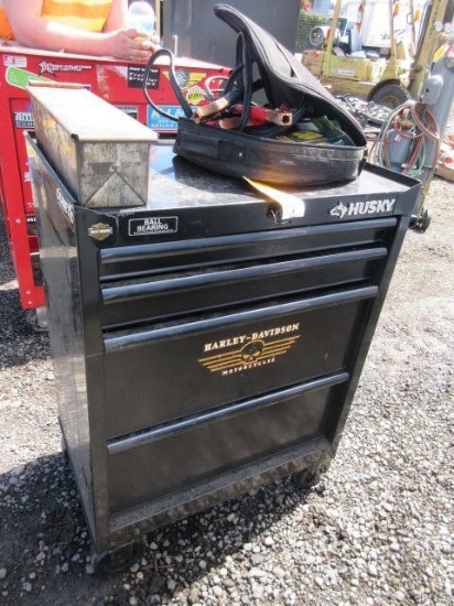 HUSKY TOOL BOX W/ ASSORTED TOOLS, & BOX OF ASSORTED NUTS/BOLTS