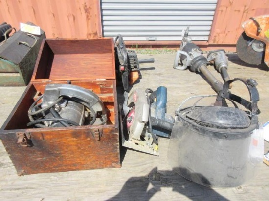 RYOBI CIRCULAR SAW, ROCKWELL CIRCULAR SAW, & (2) FACE SHIELDS