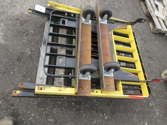 (4) ASSORTED FORKLIFT CARRIAGE LOAD GUARDS & (2) CASTOR DOLLYS