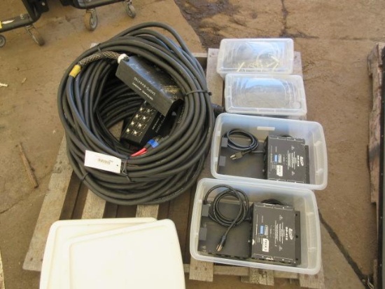 AUDIO POWER SUPPLY 100' CORDS, & AUDIO PARTS FOR STAGING PRODUCTION