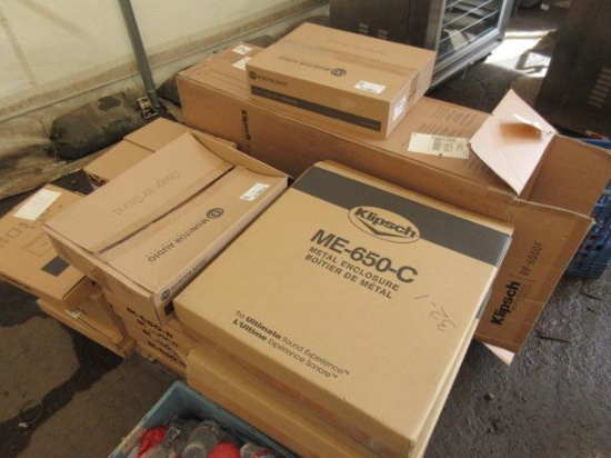 (22) BOXES OF KLIPSCH MONITOR AUDIO SPEAKERS
