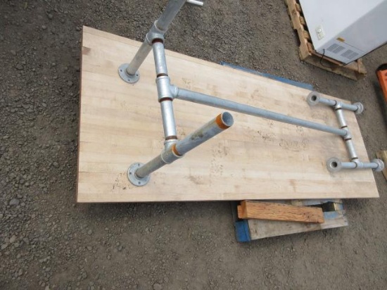 TABLE W/ WOODEN TOP & METAL LEGS