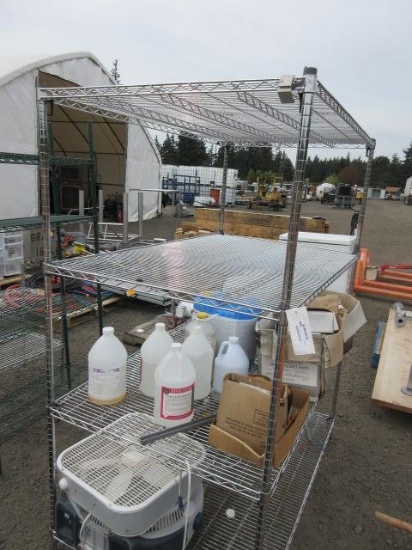 (2) BALDOR AC MOTORS, (2) FANS, & ASSORTED CHEMICALS & METAL RACKING