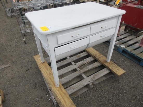 WOODEN DESK W/ METAL TOP
