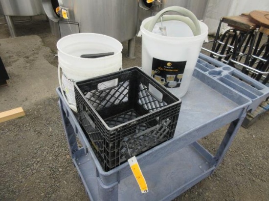 PLASTIC CART & BUCKETS OF ASSORTED FITTINGS