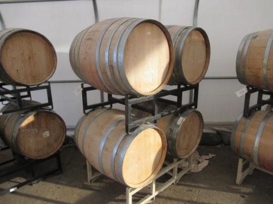 (4) WOOD BARRELS W/ RACK