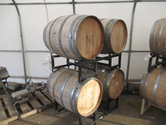 (4) WOOD BARRELS W/ RACK