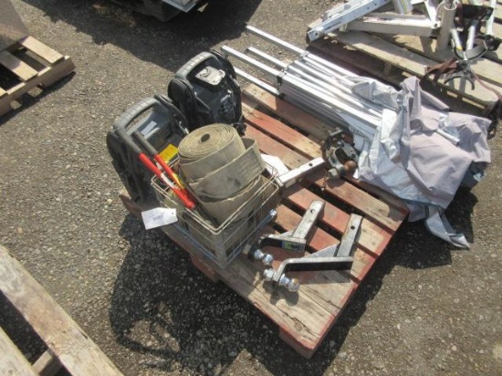 (3) TOW HITCHES, PINTLE HITCH, LOAD STRAPS, CABLE CUTTERS, (2) JUMP BOXES, & FOLDING TENT