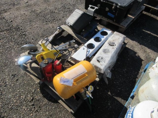 AIR/HYDRAULIC BOTTLE JACK, TRUCK MIRRORS, TRUCK LIGHT BRACKETS, BENCH VISE, & STUD WELDER