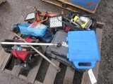 ASSORTED LIGHTS & TOOLS, DEWALT TOOL SET, COMPANION DRILL BIT SET, & CROWBAR