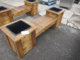 CEDAR BENCH W/ (2) SINGLE POT PLANTERS