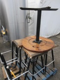 WOOD TOP TABLE W/ (6) STOOLS W/ WOODEN SEATS & METAL LEGS