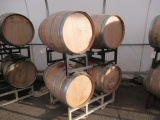 (4) WOOD BARRELS W/ RACK