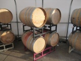 (4) WOOD BARRELS W/ RACK