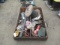 TOTE W/ ASSORTED WELDING PARTS & GAUGES, HARDWARE, WIRE, DISC & RESPIRATOR