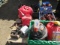 FARM JACK, (3) GAS CANS, (2) SETS OF JUMPER CABLES, SHOP VAC, TOTE OF ASSORTED CLEANERS, & ASSORTED