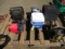 FOX V2 PILOT HELMET, BAG OF HAND TOOLS, COOLER, VACUUM, SHOP VACUUM, SPEAKER, HYDRAULIC JACK, &