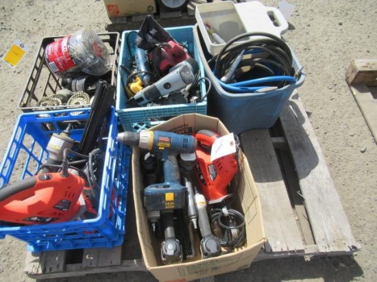 (3) PORTER CABLE NAIL GUNS, SENCO NAIL GUN, RYOBI DRILL, & BLACK & DECKER SAW