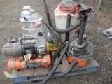 RIDGID 5-1 AIR COMPRESSOR, (3) RIDGID SHOP VACS, & (1) STINGER SHOP VAC