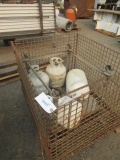 WIRE TOTE W/ (4) PROPANE TANKS, & METAL ROLLING CART
