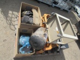ASSORTED CAR RAMPS & TOOL BELTS, SMALL METAL CART, & KNEE PADS