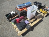 DUAL SPEAKER BOX W/ 1100W CRUNCH GROUND POUNDER EQUALIZER, PLAY STATION 3, BOX W/ ASSORTED HAND