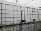 (6) IBC LIQUID STORAGE POLY TANKS W/ METAL BASKETS