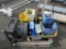 ELECTRIC FLOOR FAN ON WHEELS, (2) MOP BUCKETS, & ASSORTED PLASTIC TOTES