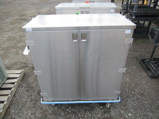 3-SHELF STAINLESS STEEL ROLLING CART W/ DOUBLE DOOR, 44'' X 21'' X 51''