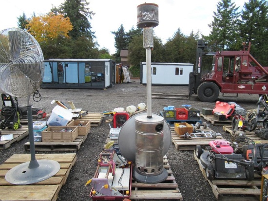 PROPANE PATIO HEATER, TILE SAW, & RYOBI CHOP SAW *NO BATTERY