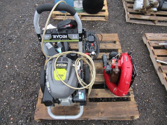 RYOBI PRESSURE WASHER W/ SURFACE CLEANER, TORO BACKPACK BLOWER, & PRESSURE WASHER PUMP