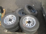 (2) RAINICE ST205/75R15 TIRES ON STEEL 5 LUG WHEELS, (4) GOODYEAR WINTER RADIAL P185/70R13 TIRES ON