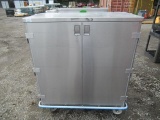 3-SHELF STAINLESS STEEL ROLLING CART W/ DOUBLE DOOR, 44'' X 21'' X 51''