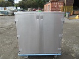 3-SHELF STAINLESS STEEL ROLLING CART W/ DOUBLE DOOR, 44'' X 21'' X 51''