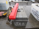 GRAY TOOLBOX W/ CRESCENT WRENCH, BALL PEN HAMMER MONKEY, WIRE BRUSH, MATCO TORCH WRENCH, VISE GRIPS,