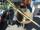 TRUPER WHEELBARROW, (2) WASH BRUSHES, (1) EXTENDABLE POLE, & (1) GORILLA CARTS BLACK PULL WAGON