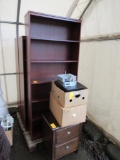 2-DRAWER NIGHT STAND, HOME STEREO, DISC CD PLAYER & SPEAKERS, ROCKFORD AMP, MTX AMP, & (3) WOOD BOOK