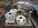 (4) 8 LUG STEEL WHEELS, (6) 5 LUG STEEL WHEELS, & (4) HUB CAPS