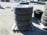 (4) TOYO M143 285/70R19.5 TOYO TIRES ON VISION 8 LUG WHEELS