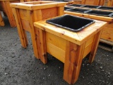 (1) 2' X 19'' X 19'' RAISED CEDAR SINGLE POT PLANTER, & (1) 1.5' X 20'' X 20'' CEDAR SINGLE POT